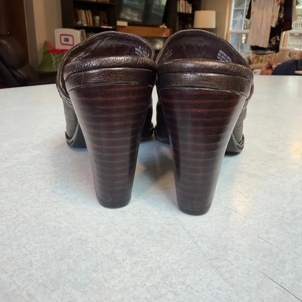 Born Lella Womens Bronze Metallic Brown Leather Clogs Heeled Mules size 9